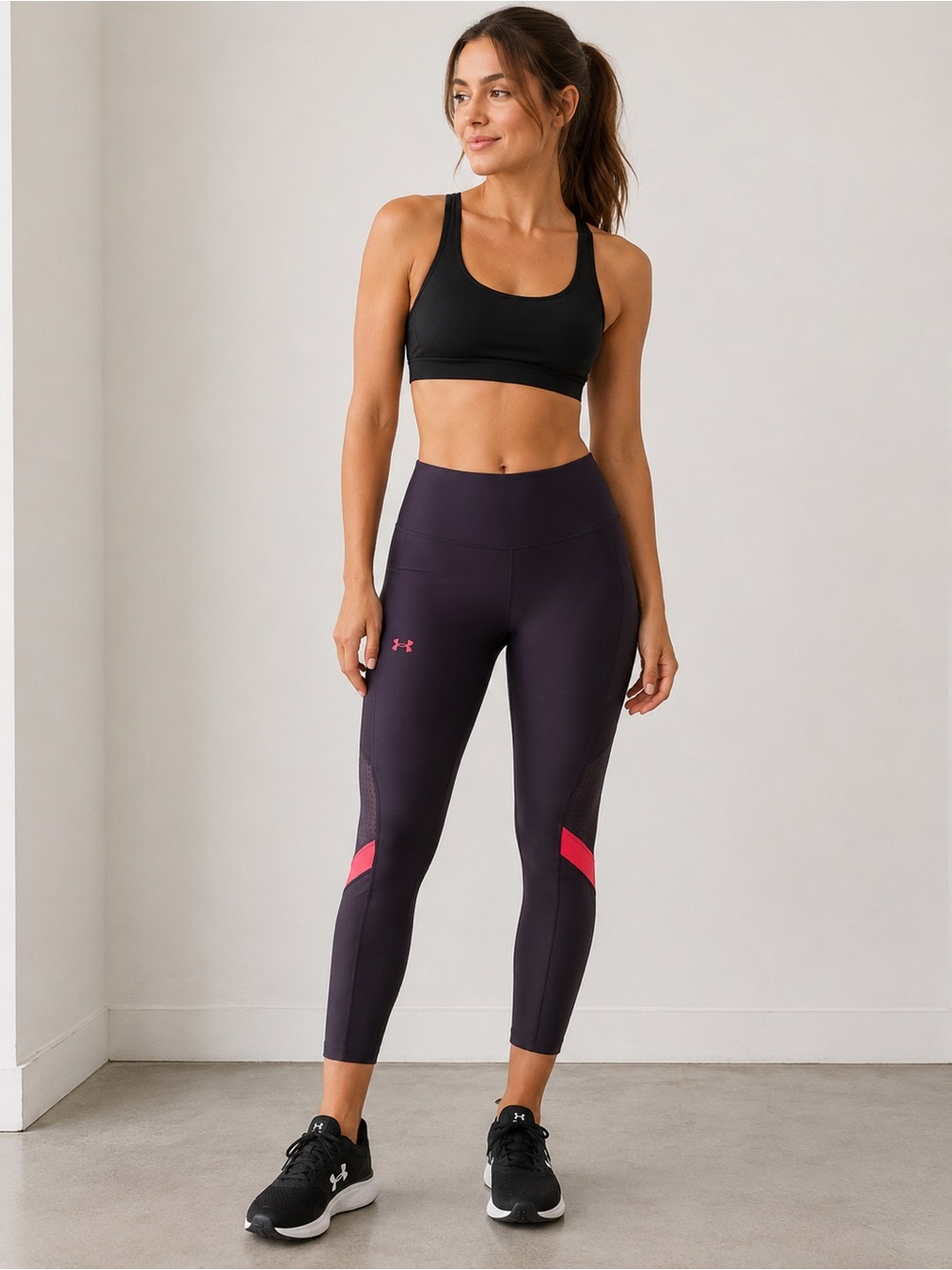 Under Armour Compression Cropped Leggings Purple Pink Mesh Women Large